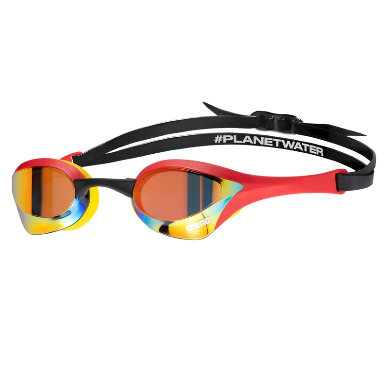 ARENA Cobra Ultra Swipe Racing Unisex Swimming Goggles for Men and Women, Anti-Fog Technology, Polycarbonate Mirror Lens, Gold/Red
