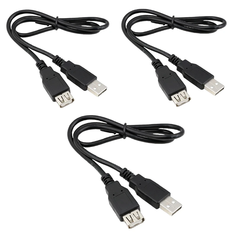 RHINORO USB Extension Cable Set, 60 cm, 3-Pack, USB 2.0 Male to Female, 480 Mbps Data Transfer/Charging