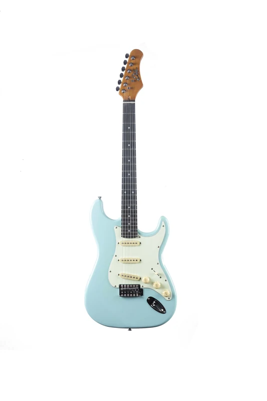 EKO GUITARS ST‑300 Electric Guitar, Poplar Body, Maple Handle, Eko WPC Fingerboard, 3 Single‑Coil Pickups, Tremolo Bridge, Daphne Blue