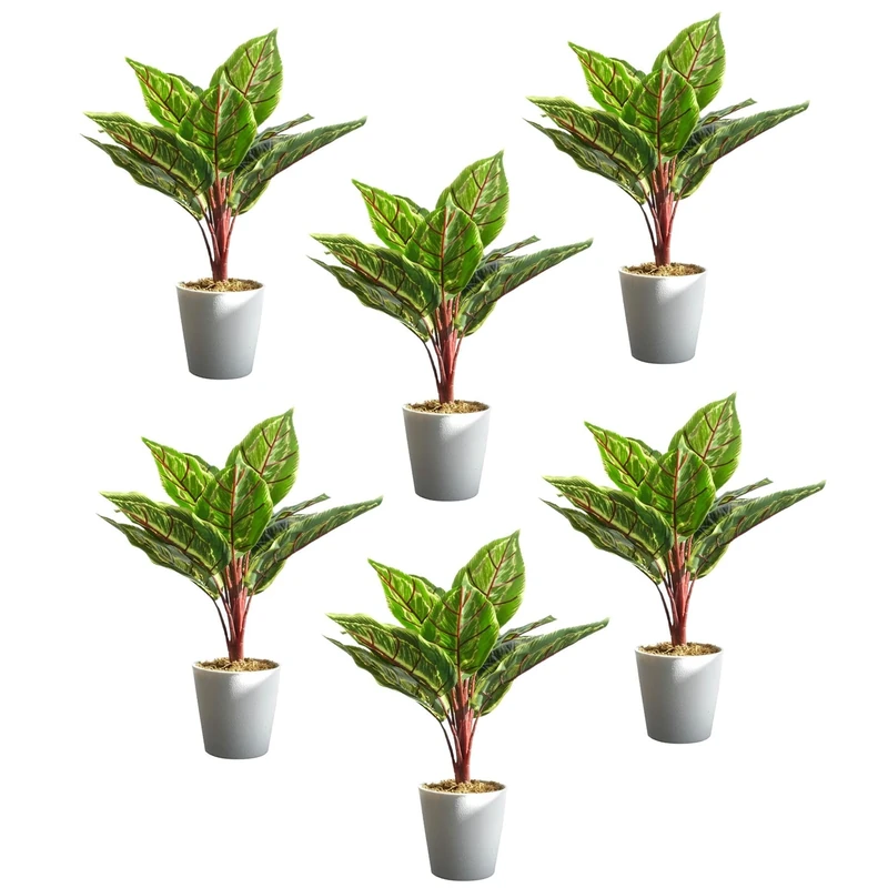 Leaf Pack of 6 x Realistic Artificial Potted Foliage Plants