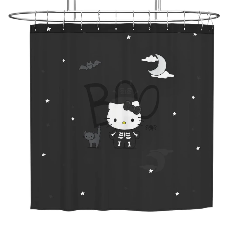 Franco Collectibles Sanrio Hello Kitty Skeleton Halloween Bath Microfiber Shower Curtain, 72x72, (Officially Licensed Product)