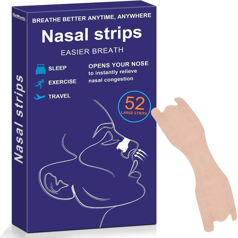 Nasal Strips, 52Pcs Snoring Strips for Men and Women, Nose Strips Anti Snoring Devices, Helps Reduce Snoring, Instantly Relieves Nasal Congestion & Improves Sleep, Anti Snore Strips Drug-Free