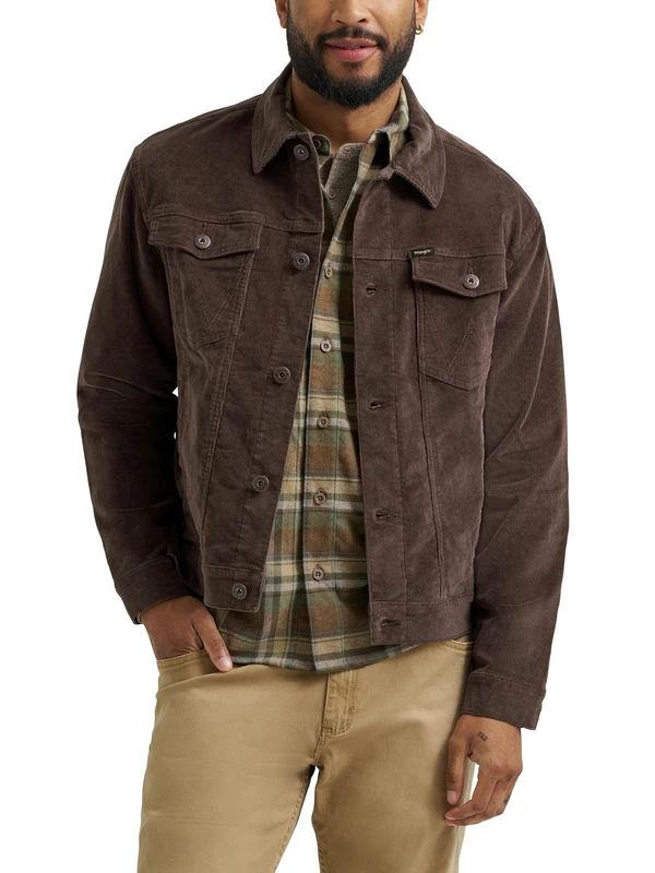 Wrangler Men's Corduroy Trucker Jacket, Chocolate Brown, XXL