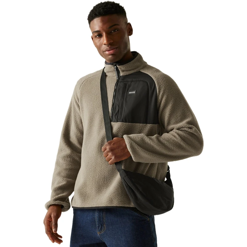 Regatta Mens Frankie Borg Half Zip Fleece Plush Stretch Warm Winter Layer Top