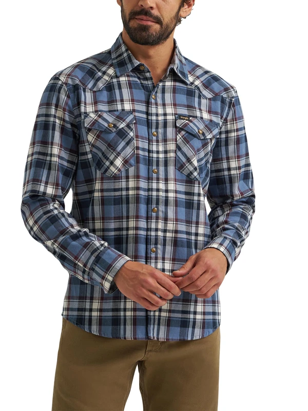 Wrangler Men's Iconic Denim Regular Fit Snap Shirt, Midnight Navy, XXL