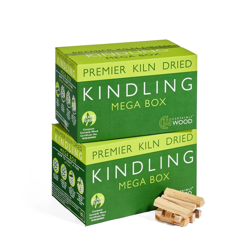 Certainly Wood Kiln Dried British Kindling Mega Box - Natural Firelighters For Woodburning Stove, Log Burner, Open Fire Pit, Camping BBQ Pizza Oven. Fire Starters - 20KG (2 Mega Boxes)