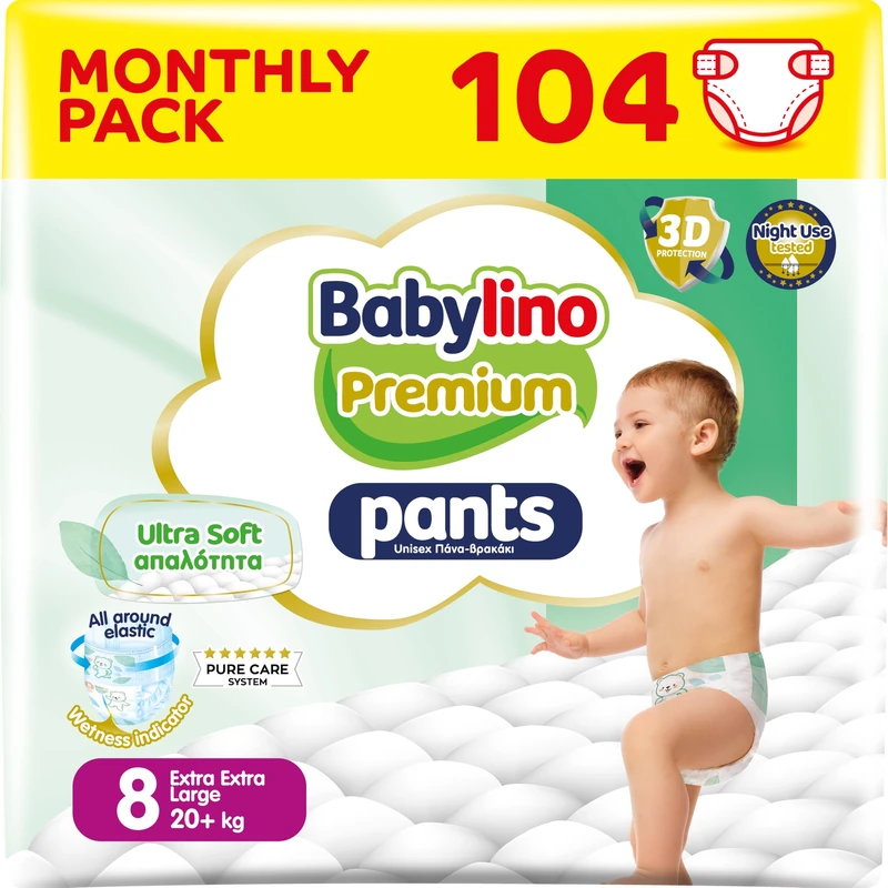 Babylino Premium Pants Size 8 with Ultra Soft Filter, Maxi (20+kg), 104 Units