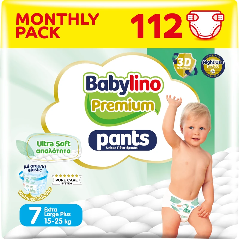 Babylino Premium Pants Size 7 with Ultra Soft Filter, Extra Large Plus (15-25 kg), 112 Units