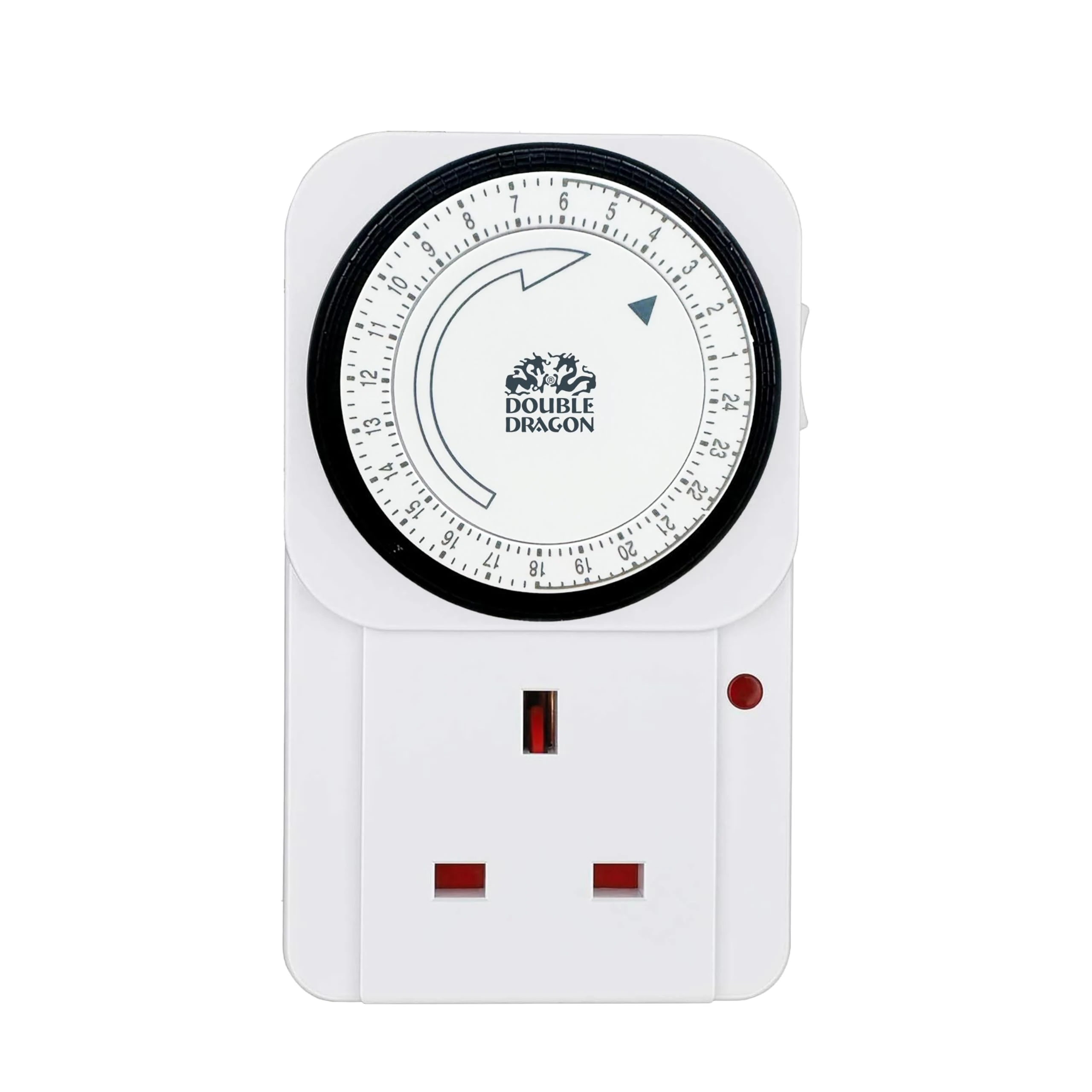 Double Dragon Pack of 1, 24 Hour Mechanical Timer Plug Socket| Programmable UK 3-Pin Timer Switch with 15-Minute Intervals |13A 3120W Energy-Saving Plug-in Timer for Lights, Appliances & Home Security