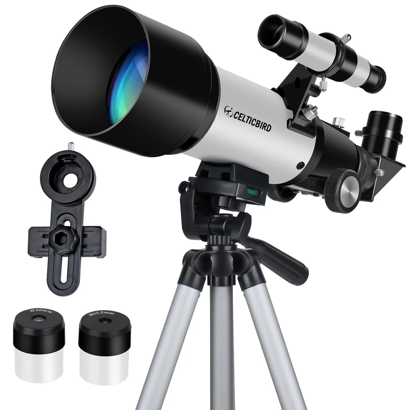 CELTICBIRD Telescope for Kids Beginners, 70mm Aperture 400mm Astronomical Refracting Telescope for Adults Students - Travel Telescopes with Tripod, Phone Adapter(Silver)