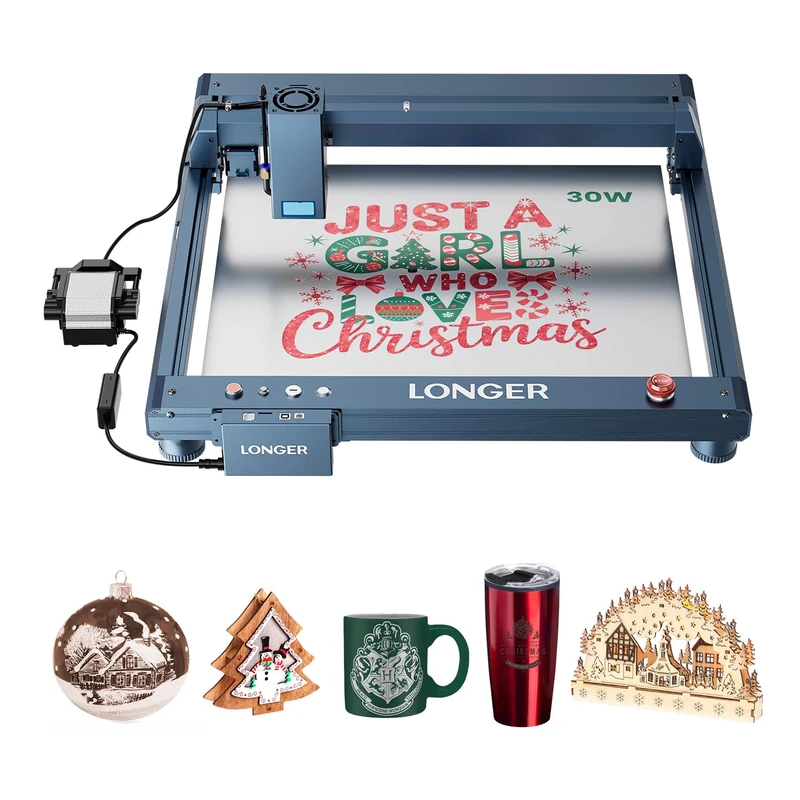 Longer Laser B1 30 W Laser Engraver with Automatic Air Support, DIY Laser Engraver for Wood, Metal, Paper, Acrylic, Glass, Leather, Work Area, Work Area, 450 x 440 mm