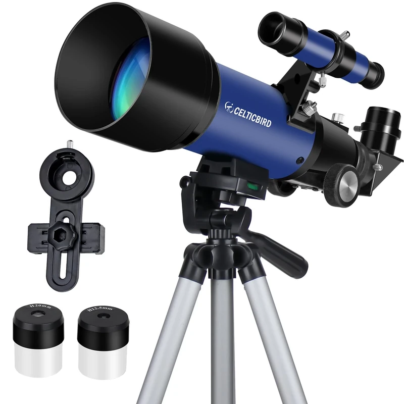CELTICBIRD Telescope for Kids Beginners, 70mm Aperture 400mm Astronomical Refracting Telescope for Adults Students - Travel Telescopes with Tripod, Phone Adapter(Ocean Blue)