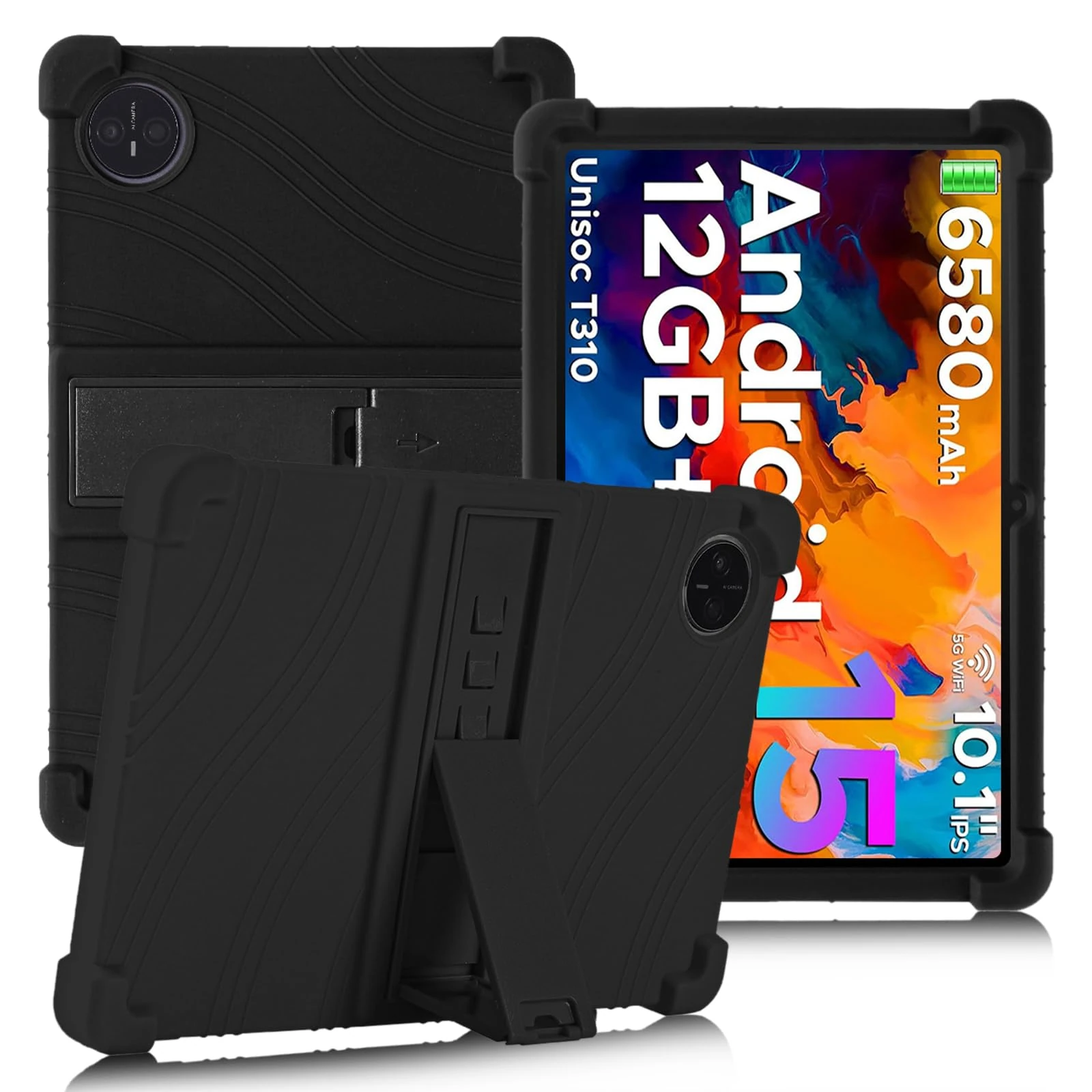 ATOOZ for DOOGEE Tab A9 Case 10.1 Inch 2025,Soft Silicone Kids Case for DOOGEE Tab A9 Pro 10.1 Tablet with PC Stand (Black)