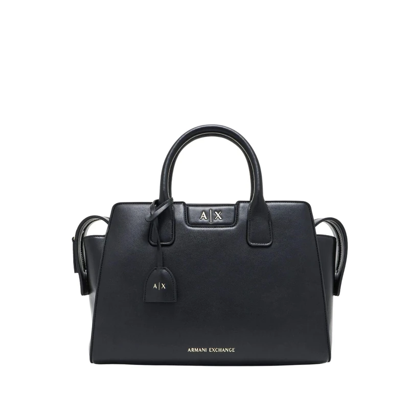 Armani Exchange Women Amelie, Gold Details, Logo Charm Tote Bag m, Black, One Size