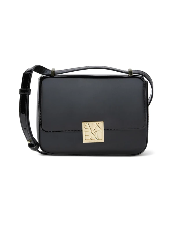 Armani Exchange Women's Amy Sustainable, Gold Logo Plate Crossbody Bag, Black