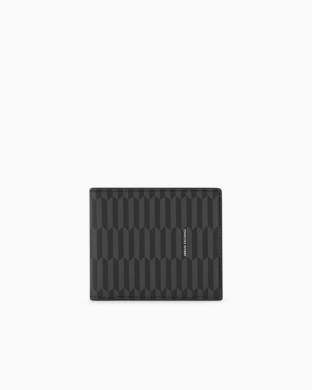 Armani Exchange Men's Milano, Essential, Modern Print Bi-Fold Wallet, Black/Chimera