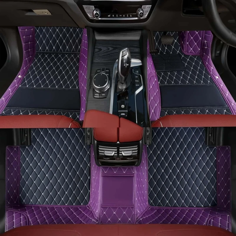 Custom Luxury Car Floor Mats Suitable for All Sedans, Sports Cars,SUV, Business Vehicles, Trucks, Waterproof and Anti Slip Fully Covered Leather Floor Mats (Purple and Black)
