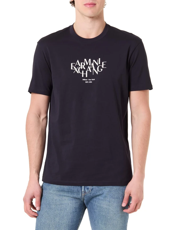Armani Exchange Men's 3D Printed Front Logo Plain T-Shirt, Blue, XS