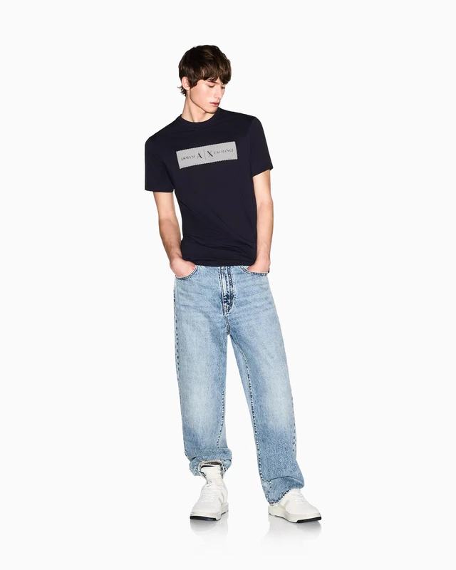 Armani Exchange Men's 3D Printed Big Front Logo T-Shirt, Blue, S - Image 1