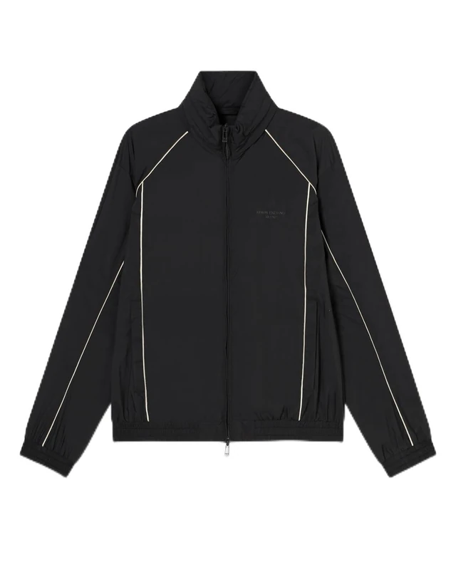 Armani Exchange Men's 3D Printed Logo, Cuffed Wrists, Front Pockets, Sleeve Stripes Windbreaker, Black, M