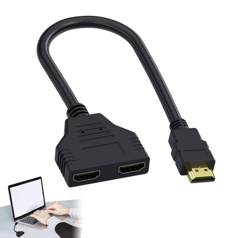 1Pcs HDMI Splitter 1 in 2 Out 0.3m Plug and Play HDMI Multi Adapter Male to Dual Female Distributor 1 to 2 Way HDMI Cable for TV HDTV LCD DVD Player Projector (Black) - Image 1