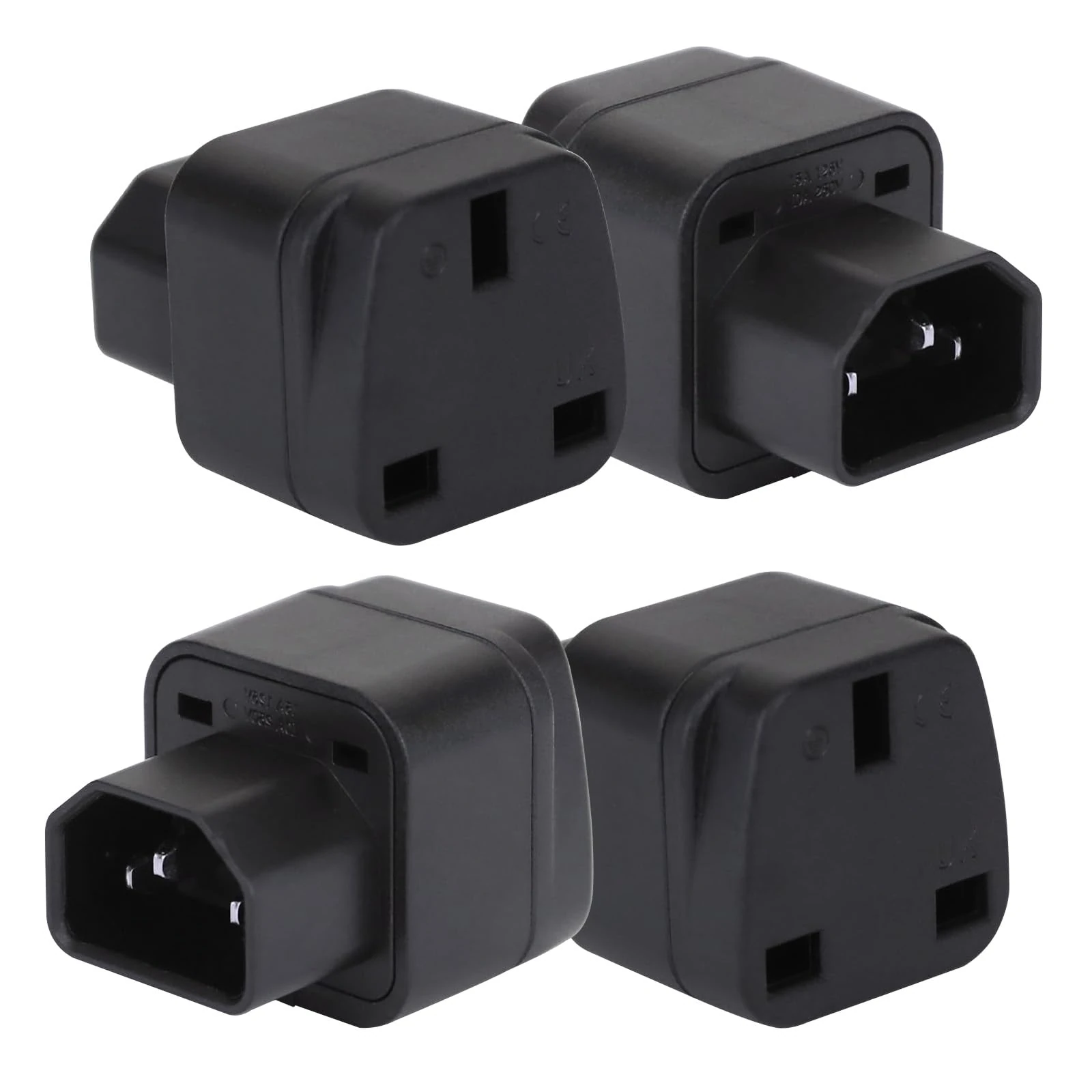 C14 to UK Outlet Socket, 4 Pack C14 to UK Adapter for Business Family Travel Outdoor, IEC 60320 Plug, IEC to UK Socket to Standard 2 Gang UKMains Female Sockets Conversion Adapter