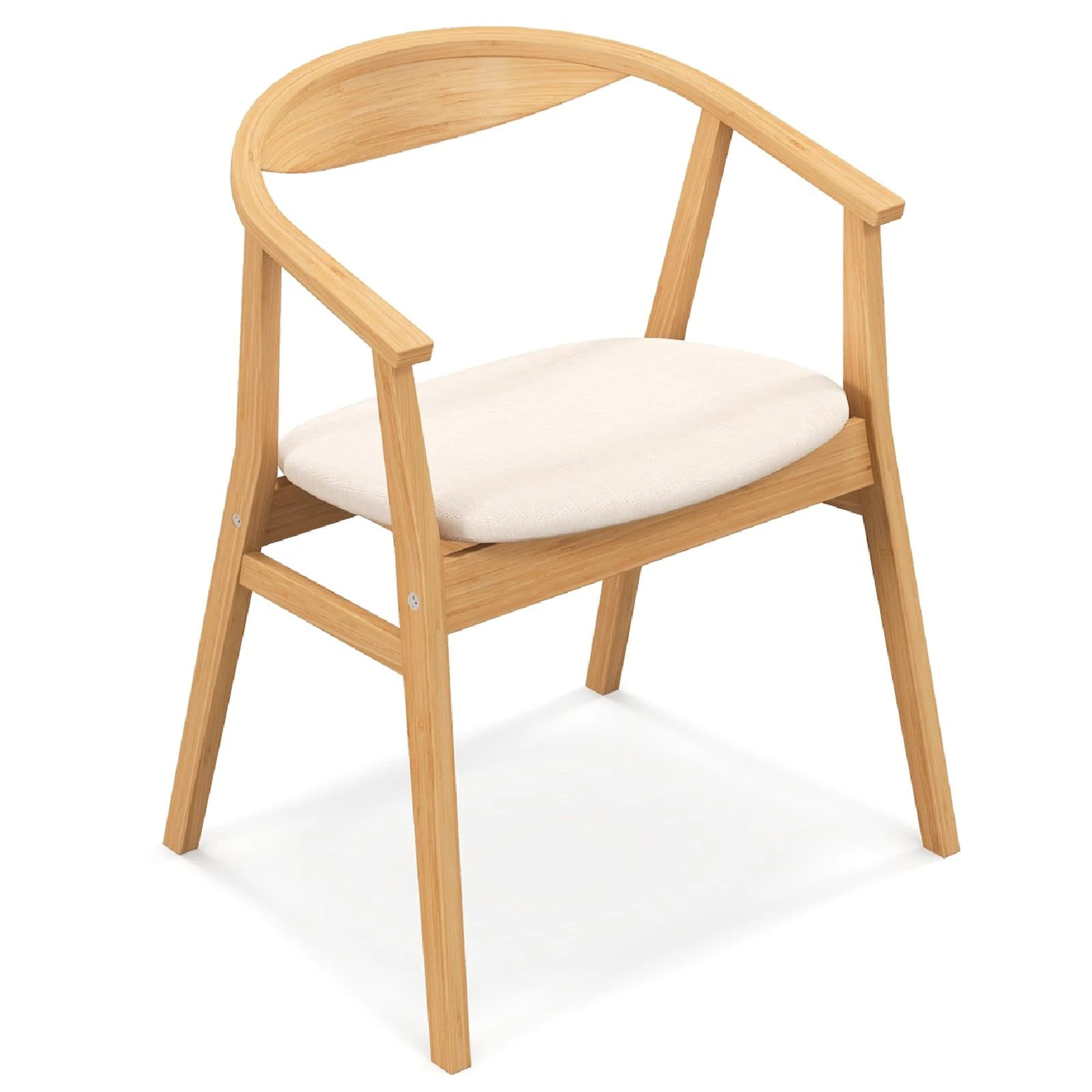 Natural Bamboo Accent Chair - Comfy Padded Lounge Armchair for Living Room, Bedroom & Office - Stylish Reading & Dining Chair - Eco-Friendly Design, Single Seat