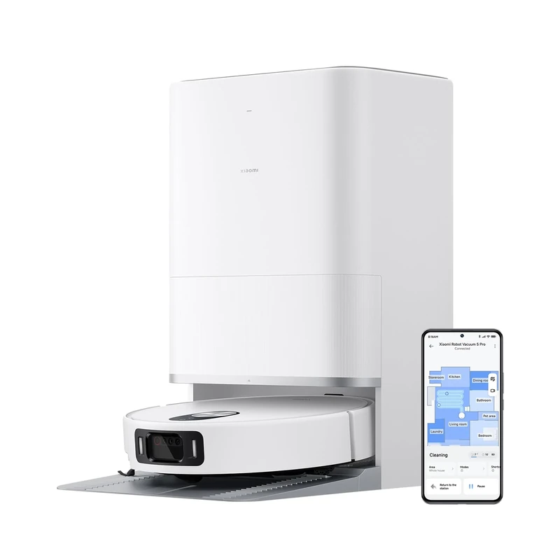 XIAOMI Robot Vacuum 5 Pro, 20000Pa, AI obstacle avoidance, intelligent dirt recognition, dToF Smart Retractable Radar, dual robotic arms for edge brushing and mopping, 80°C high-temp self-cleaning