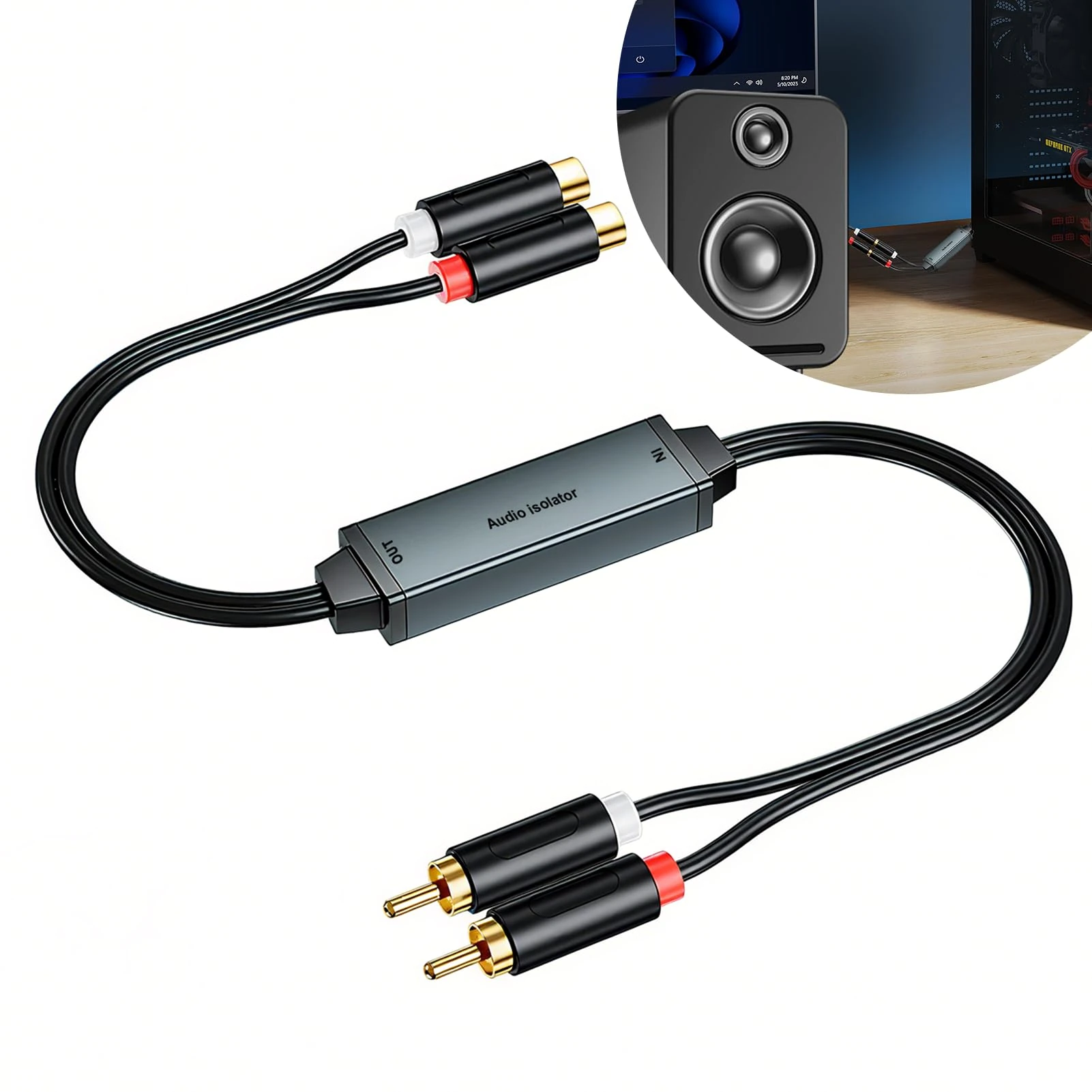 RCA Noise Isolator - Ground Loop Isolator RCA Noise Filter Eliminate the Buzzing Commotion/Sound for Car Audio Hum Eliminator from Home Stereo Amplifiers Speakers Plug-and-Play
