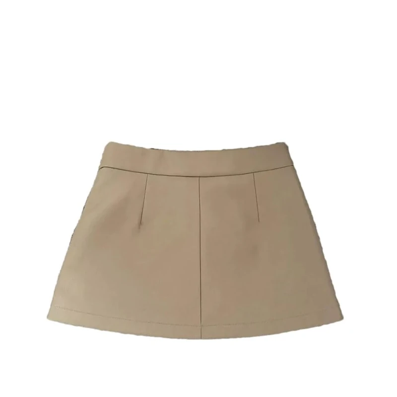 Women's Vintage Solid Pocket Mini Skirt Khaki L
