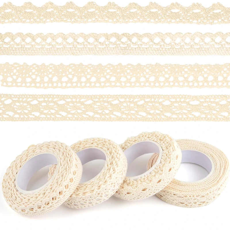ASTARON Vintage Lace Ribbon Beige Lace Tape, Self Adhesive Decorative Ribbon Border for Crafts Wedding Decoration Scrapbooking Gift Box