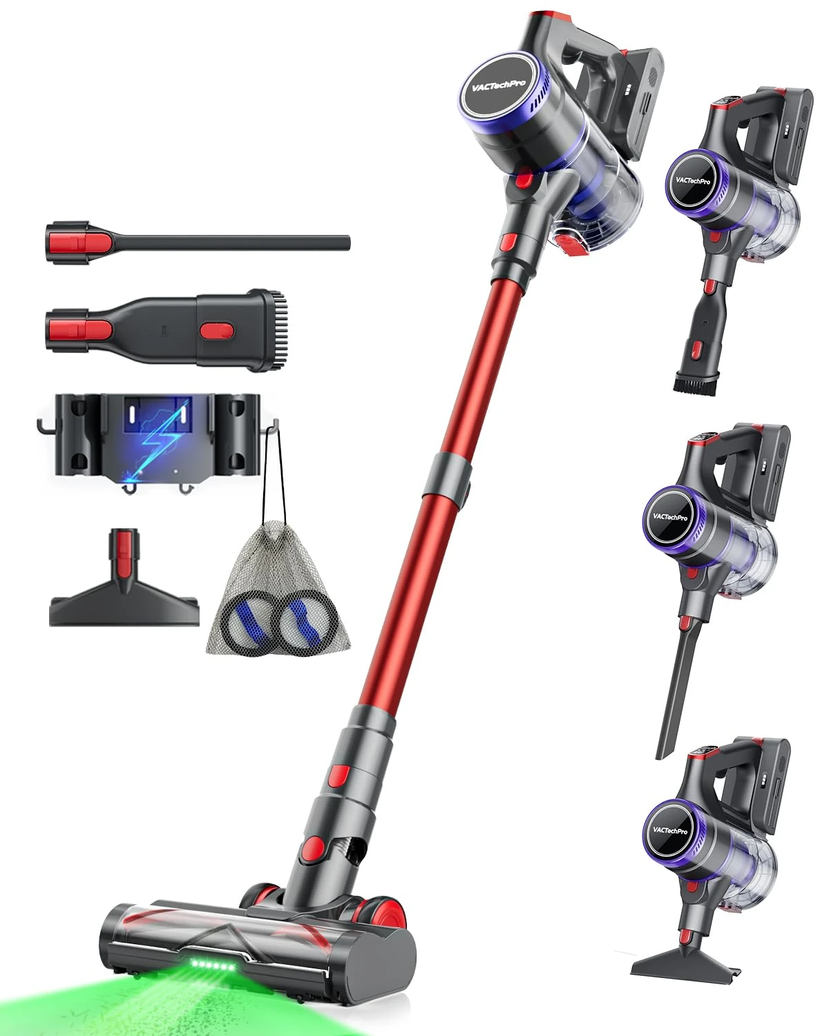 VACTechPro V15 Ultra Cordless Vacuum Cleaner, 48KPA/550W/70min Stick Vacuum with 1.5L Dustbin, Wall-mounted Charging/Removable Battery, Anti-Tangled Handheld Vacuum for Hard Floors Carpet Car Pet Hair