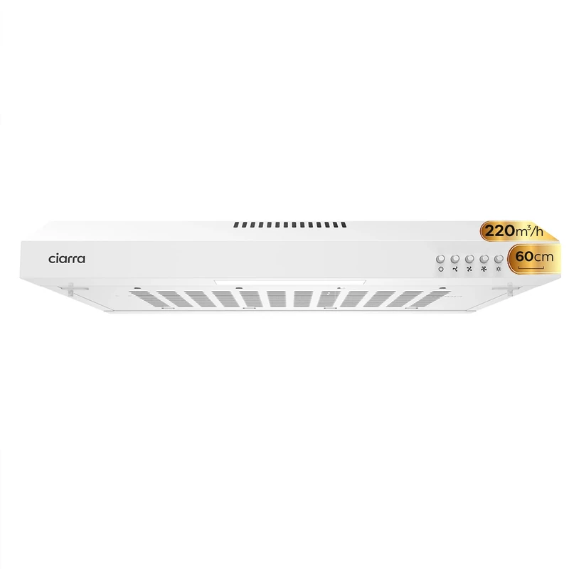 CIARRA 60cm Visor Cooker Hood Undercabinet Hoods with 3 Speed 220m³/h Quiet Extractor Fan with LED Top Vented Range Hood,White，CAW6903A