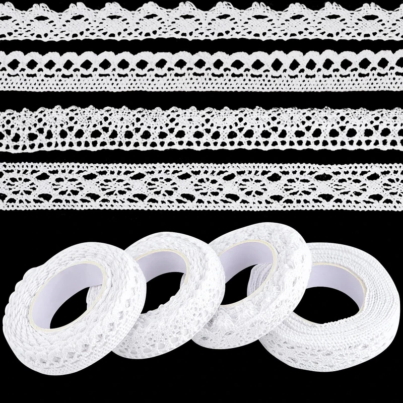 ASTARON Vintage Lace Ribbon White Lace Tape, Self Adhesive Decorative Ribbon Border for Crafts Wedding Decoration Scrapbooking Gift Box