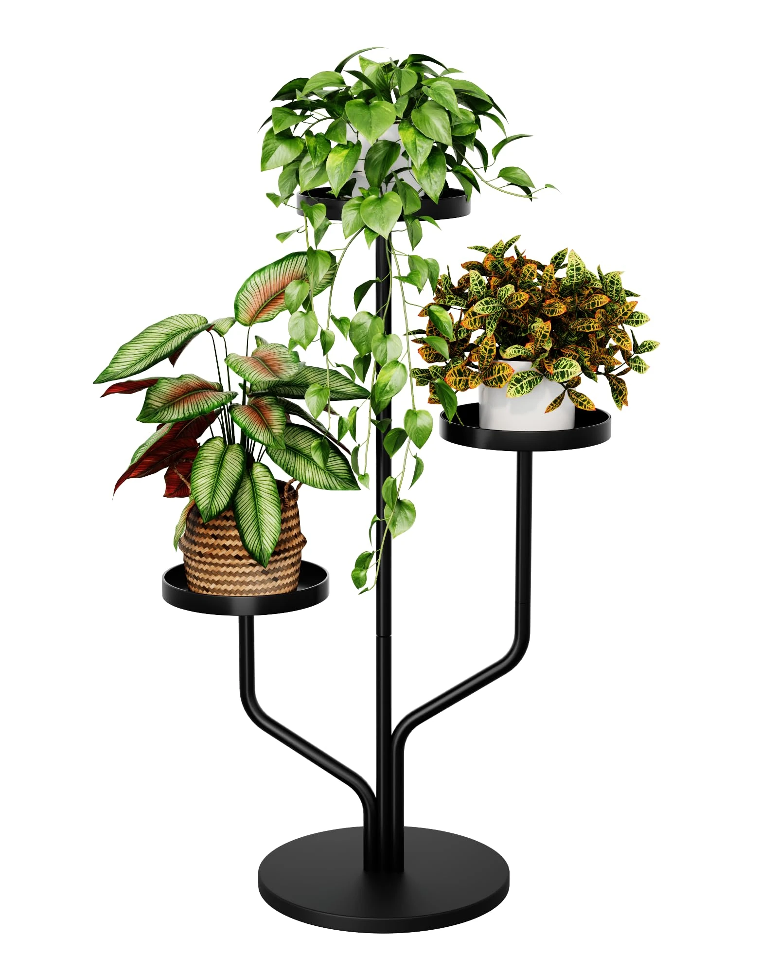 Bamworld Plant Stand Indoor 3-Tier Metal Plant Shelf for Multiple Plants Corner Tall Flower Stand for Living Room Balcony Garden