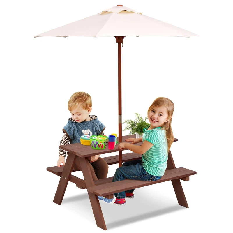 FANTASK Outdoor Children's Furniture Set with Removable Parasol, Children's Picnic Table Made of Fir Wood for Outdoor Use - Image 1