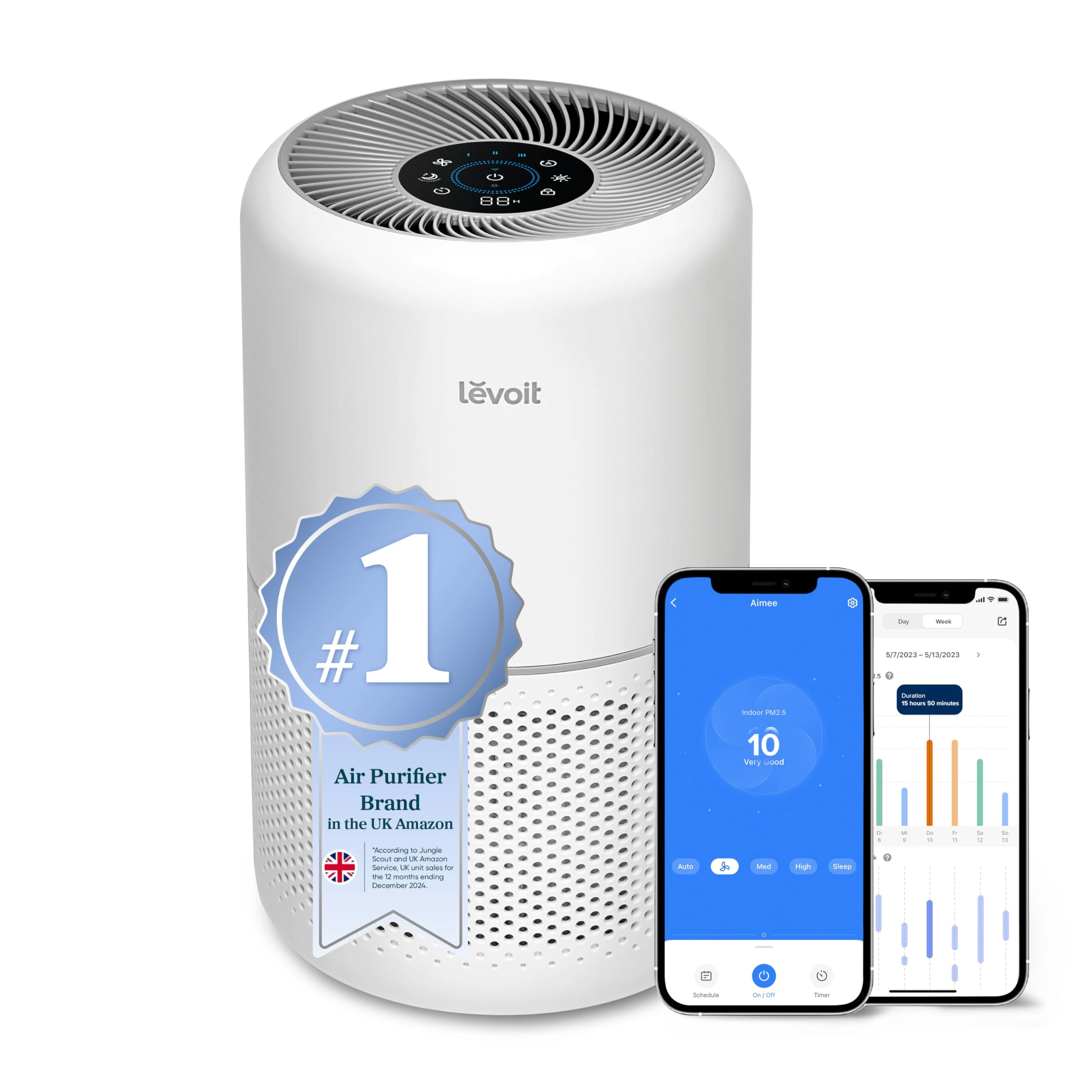 Levoit Smart HEPA Air Purifier for bedroom home 108 m², CADR 258 m³/h, Laser Air Quality Sensor with Auto Sleep Mode, Alexa & App Control, Remove 99.97% Pollen/Dust/Odour, Core 300S
