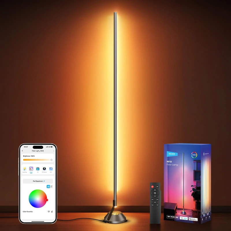 NEEWER Smart LED Floor Lamp NEW VERSION, 1500lm 1800K-6500K RGBW Standing Corner Light, APP/Voice Control/AI Custom/Music Sync/16 Million Colors, Lighting for Bedroom Living Room Home Decor, NF01 - Image 1