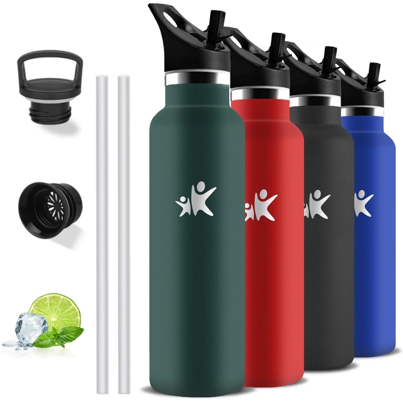 Grsta Insulated Water Bottle, 1 Litre, BPA Free, Thermal Bottle, with Filter and Straw, Thermal Bottles, Keeps Hot for 12 Hours/Cold 24 Hours, Water Bottles for Trekking, Sports, Gym