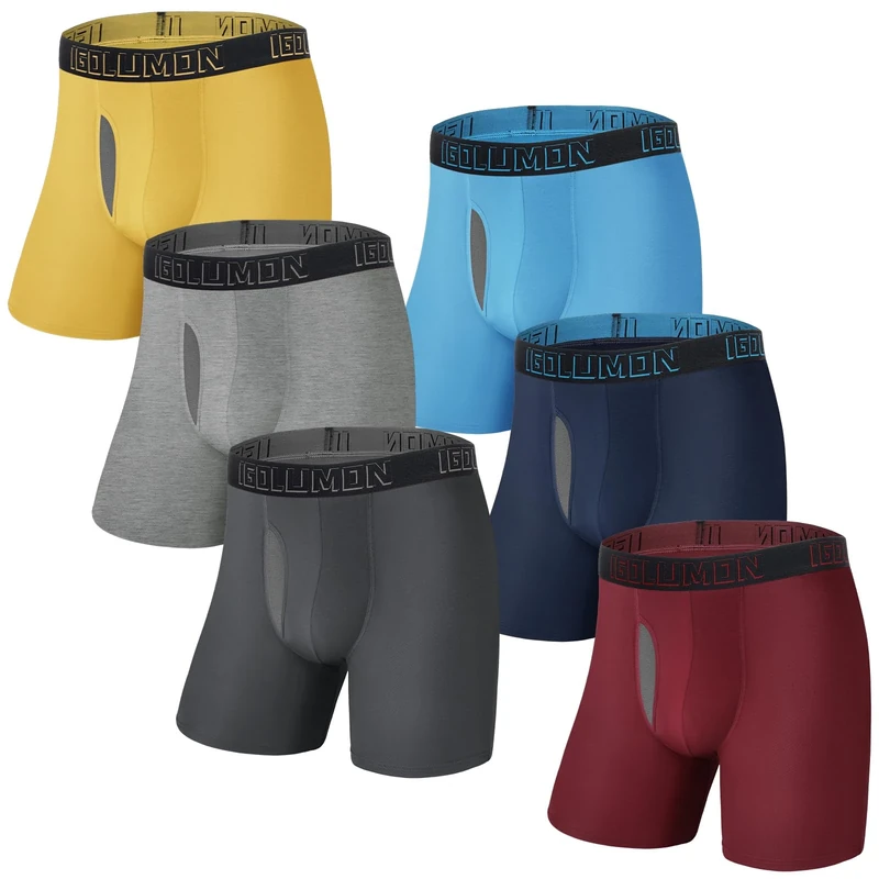 IGOLUMON Bamboo 6-Pack Boxer Shorts - Leg, Breathable, Anti-Chafing