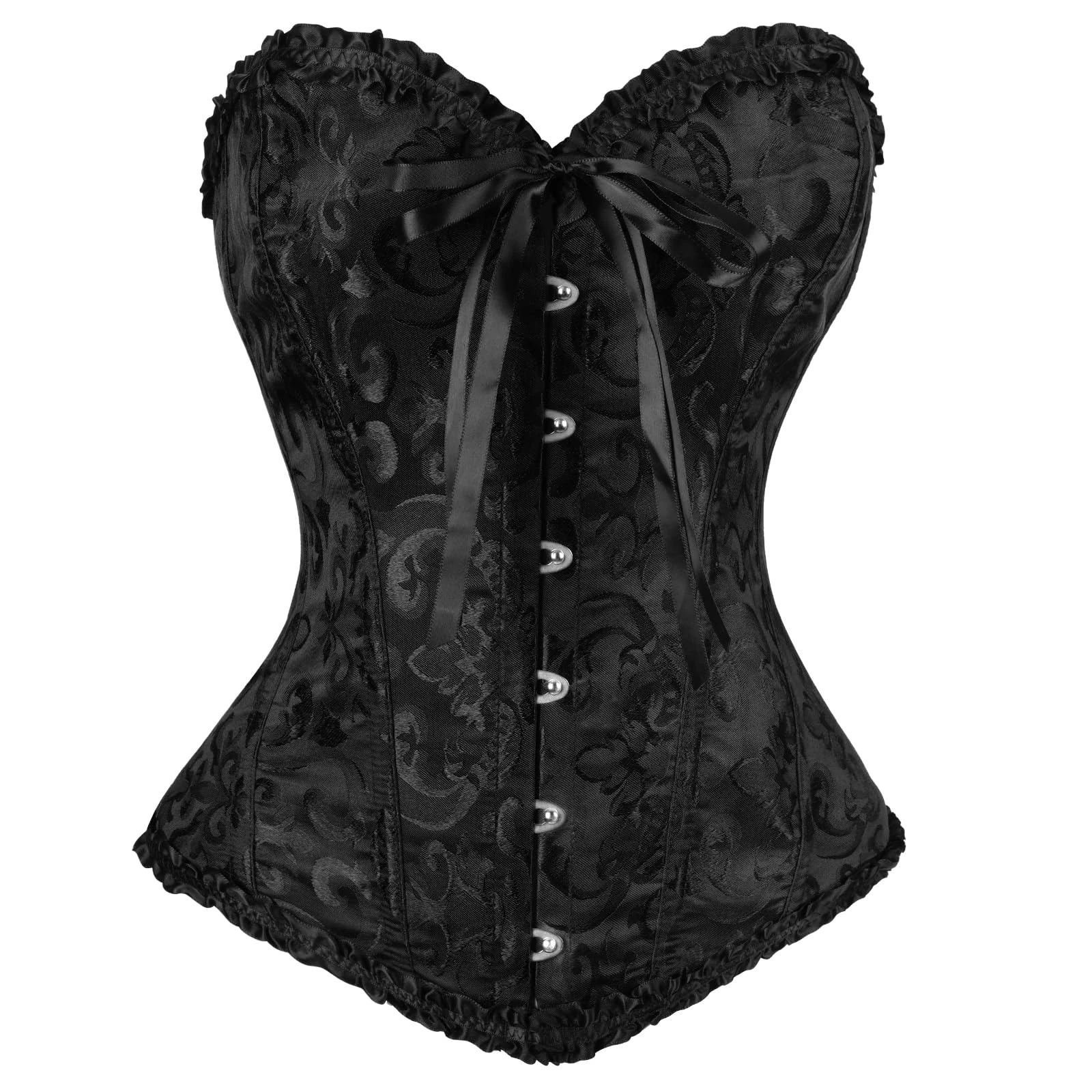 AUYAO Corset Tops for Women Women's Lace Up Boned Overbust Corset Bustier, Black Bustier Shapewear Lingerie Bodyshaper Top Plus Size Halloween Costume Outfit Push Up Bodysuit Retro Overbust Top(M)