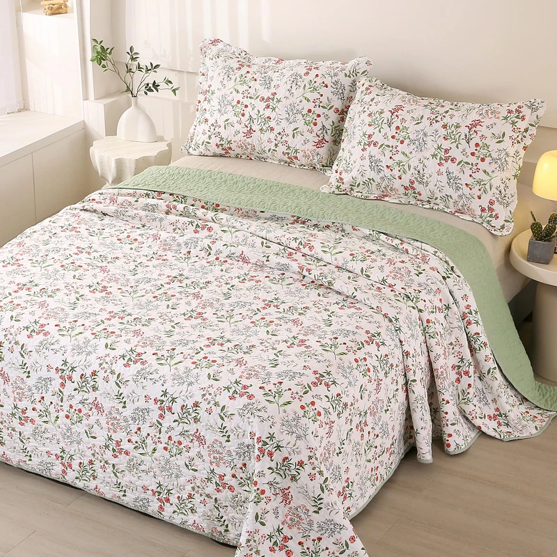 WINLIFE 3-Piece King Quilt Set Bedspread Lightweight Coverlet Garden Floral