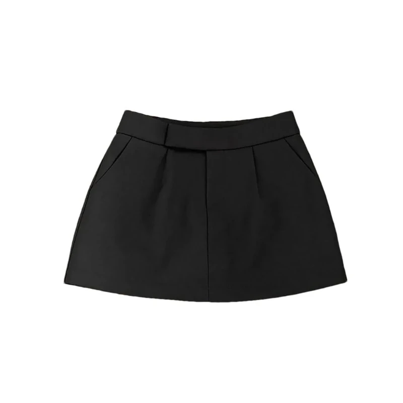 Women's Vintage Solid Pocket Mini Skirt Black L