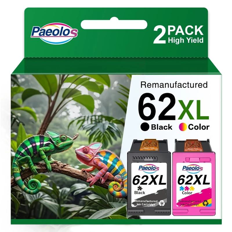 Paeolos 62XL Ink Cartridges Black and Colour Multipack Replacement for HP 62 Ink Cartridges Twin Pack for HP Envy 5540 5541 5544 5546 5644 5541 5640 5646 5542 OfficeJet 200 250 5740 5742 (2-Pack)