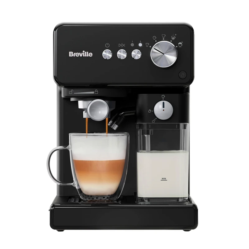 Breville Prima Latte One-Touch Espresso Maker | Auto Milk Frother | Coffee Machine for CappuccinosLattes & More | 15 Bar Italian Pump | Black | VCF183