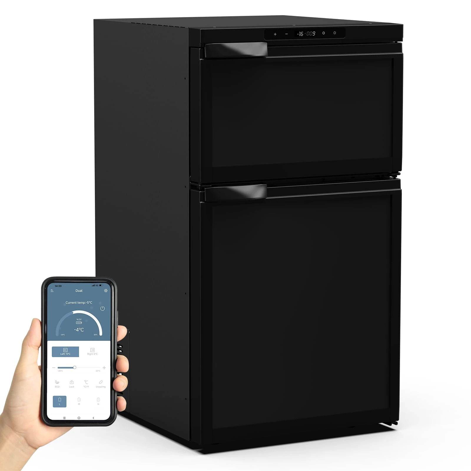 GEARFLOW 80L 12/24v Compressor Fridge Dual Refrigerator Freezer in Black Digital Display Bluetooth APP Control for Camper Van Motorhome RV Caravan