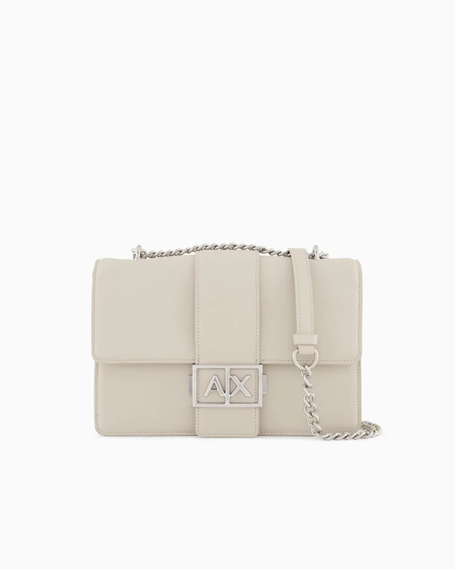 Armani Exchange Women Jodie, Metal Silver Logo, Chain Strap Messenger Bag, Off White, One Size