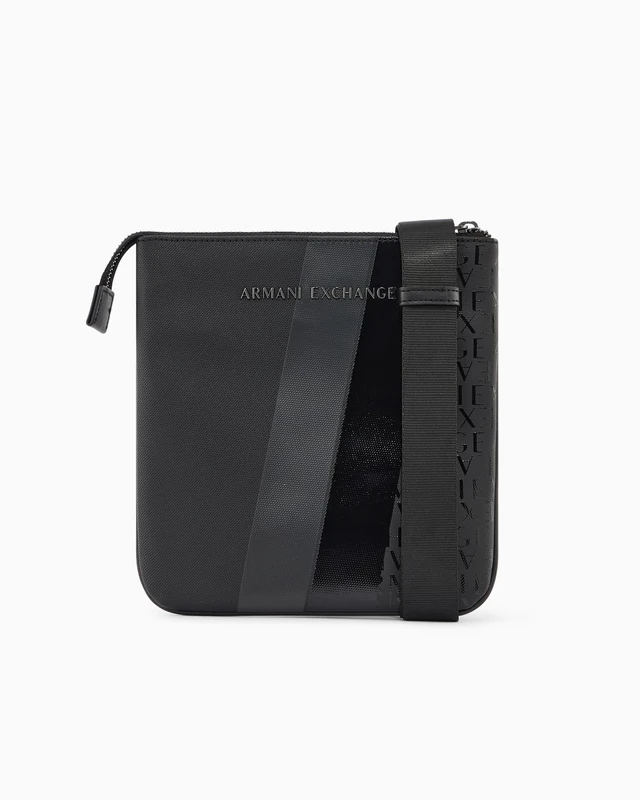 Armani Exchange Men Dylan, Metal Logo, Two Stripes Messenger Bag, Black/Gunmetal, One Size - Image 1