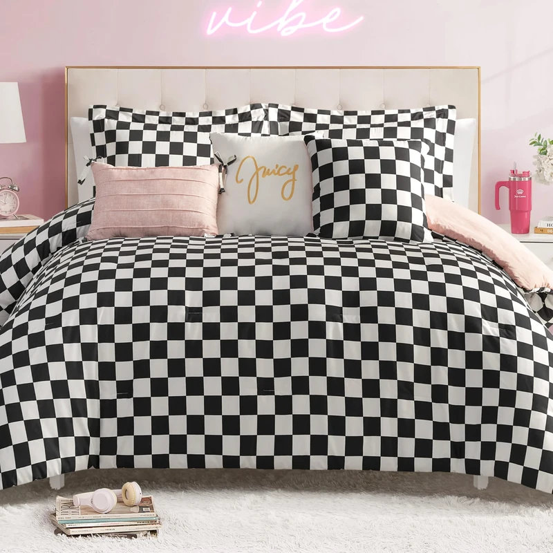 Juicy Couture Comforter Set, Polyester, Black/White, King