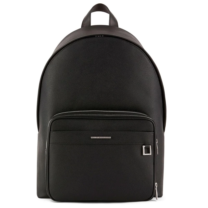 Armani Exchange Men's New York, Sustainable, Logo Plate, Double Zip Backpack, Black, One Size